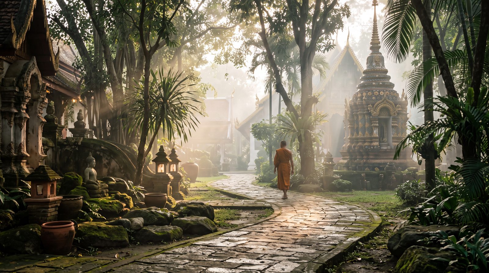 สวนวัดยามเช้า สงบ
